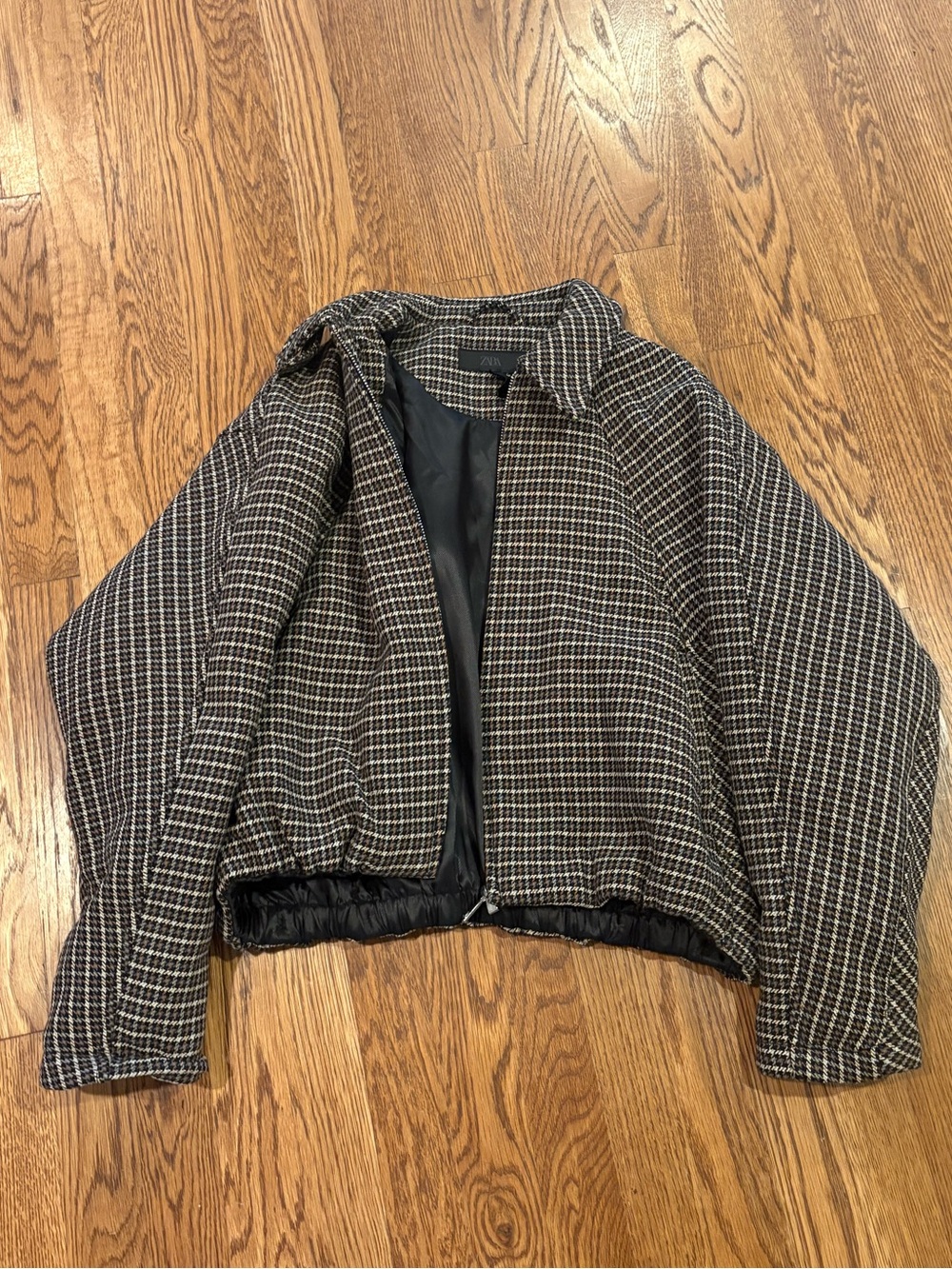 Zara Black and White Checked Bomber Jacket
